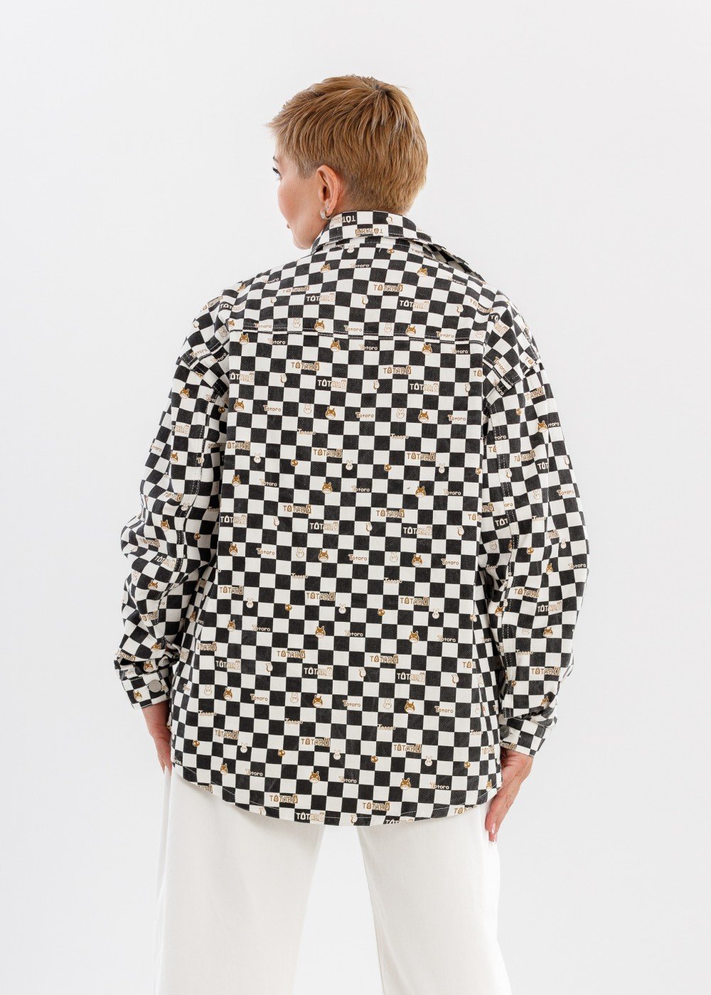 Джинсовая рубашка шахматная со смайлом
